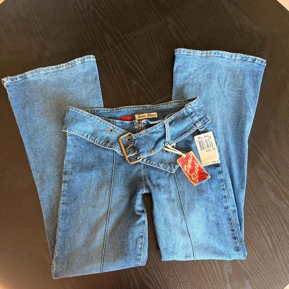 Paris Blues Bell Bottom Jeans Size 15 Blue Denim Low Rise Belted